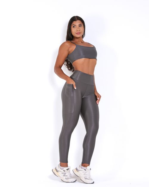 Conjunto Calça Legging Básica Bolso Compressão + Top Ju