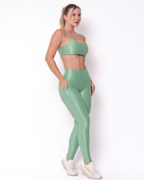 Conjunto Calça Legging Básica Bolso Compressão + Top Ju