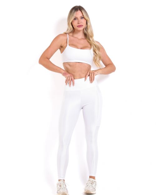 Conjunto Calça Legging Básica Bolso Compressão + Top Ju