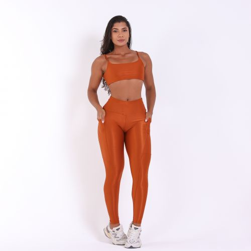 Conjunto Calça Legging Básica Bolso Compressão + Top Ju