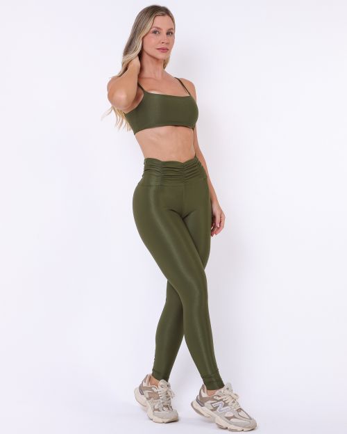 Conjunto Calça Básica Cós Franzido Compressão + Top Ju