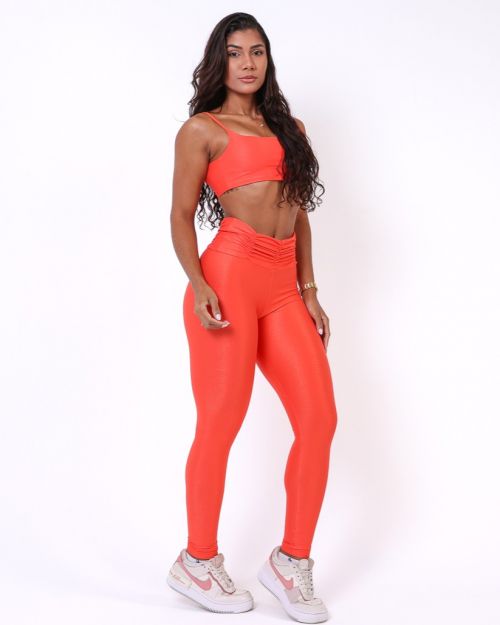 Conjunto Calça Básica Cós Franzido Compressão + Top Ju