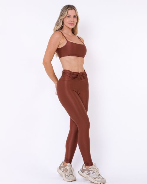 Conjunto Calça Básica Cós Franzido Compressão + Top Ju