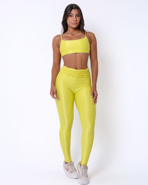 Conjunto Calça Básica Cós Franzido Compressão + Top Ju