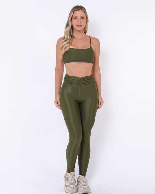 Conjunto Calça Básica Cós Franzido Compressão + Top Ju