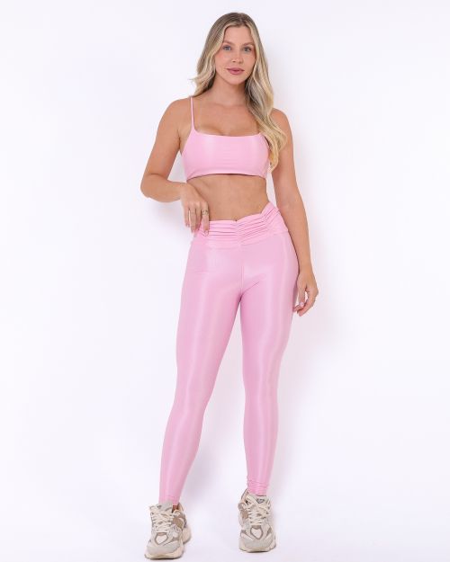 Conjunto Calça Básica Cós Franzido Compressão + Top Ju