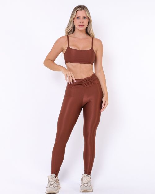 Conjunto Calça Básica Cós Franzido Compressão + Top Ju