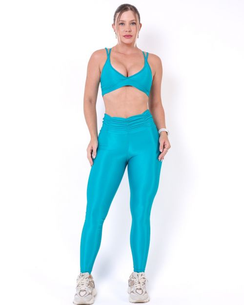 Conjunto Calça Básica Cós Franzido Compressão + Top Vivi