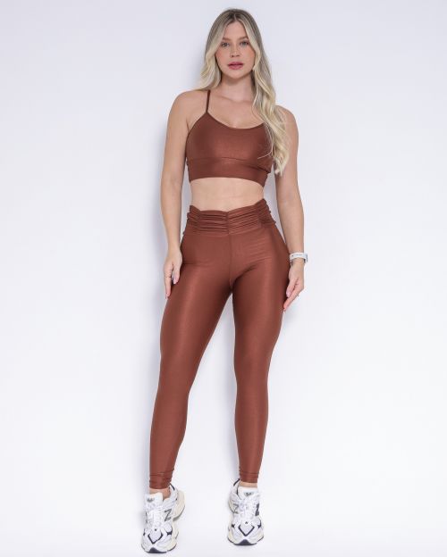 Conjunto Calça Básica Cós Franzido Compressão + Top Kelly