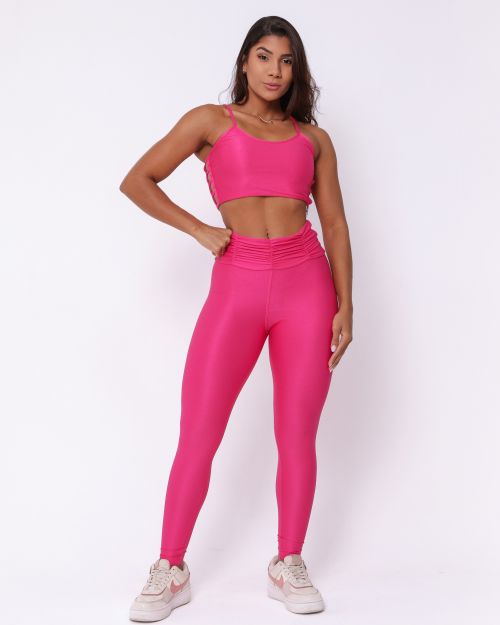 Conjunto Calça Básica Cós Franzido Compressão + Top Marta