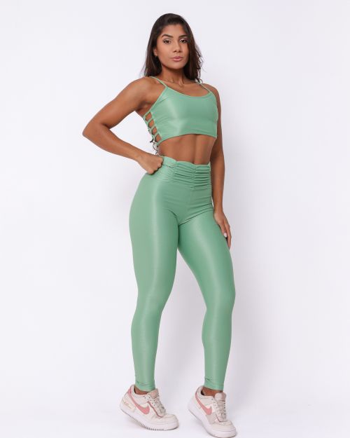 Conjunto Calça Básica Cós Franzido Compressão + Top Marta