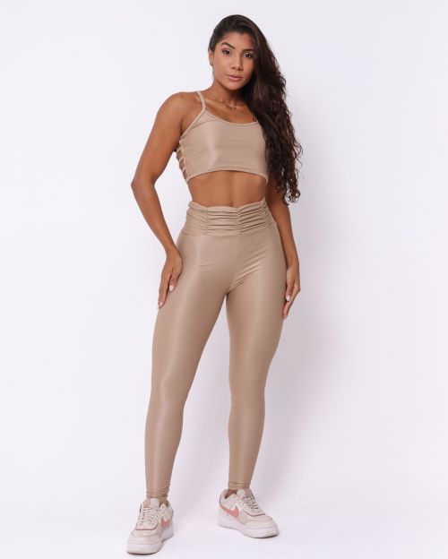 Conjunto Calça Básica Cós Franzido Compressão + Top Marta