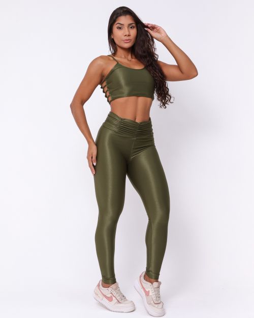 Conjunto Calça Básica Cós Franzido Compressão + Top Marta