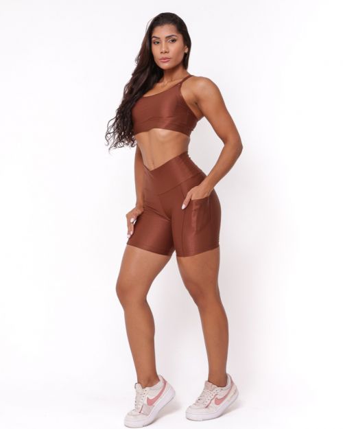 Conjunto Short Bolso Duplo Compressão + Top Lu