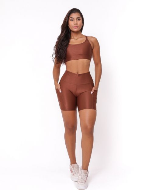 Conjunto Short Bolso Duplo Compressão + Top Lu