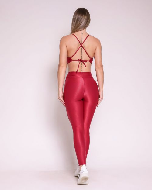 Conjunto Calça Legging Básica Cós Cruzado Compressão + Top Paula