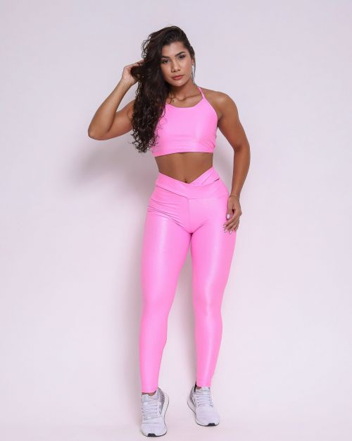 Conjunto Calça Legging Básica Cós Cruzado Compressão + Top Paula