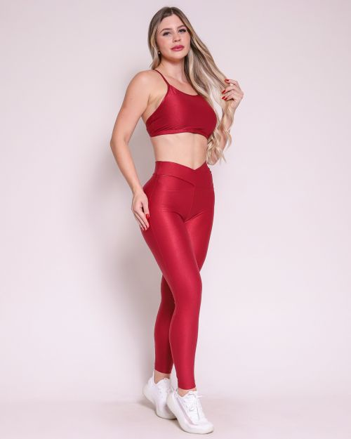 Conjunto Calça Legging Básica Cós Cruzado Compressão + Top Paula