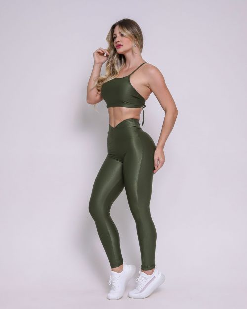 Conjunto Calça Legging Básica Cós Cruzado Compressão + Top Paula