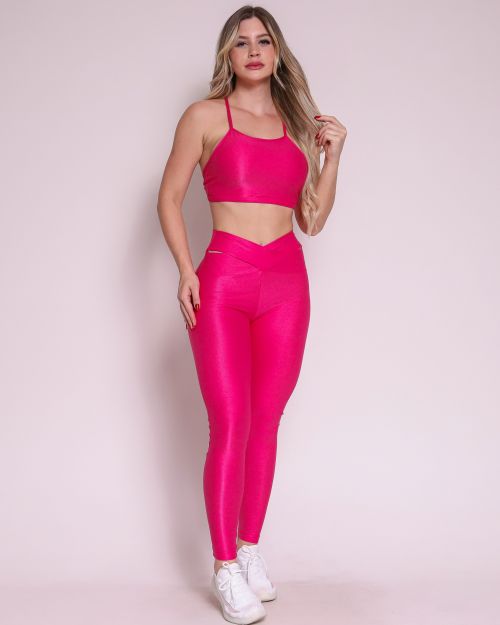 Conjunto Calça Legging Básica Cós Cruzado Compressão + Top Paula