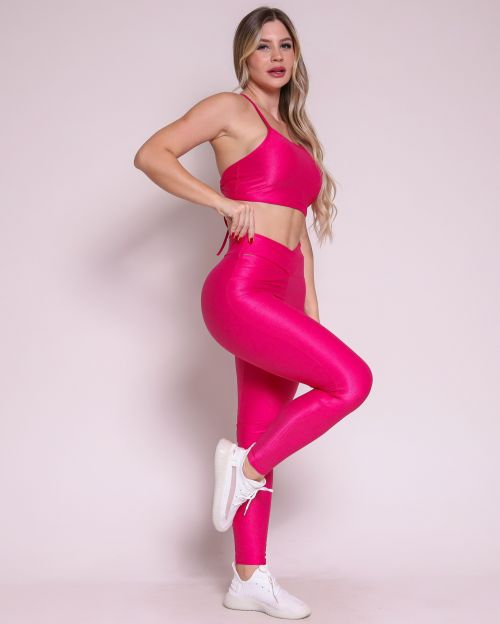Conjunto Calça Legging Básica Cós Cruzado Compressão + Top Paula