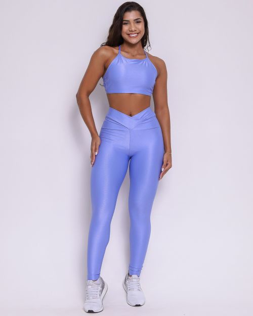 Conjunto Calça Legging Básica Cós Cruzado Compressão + Top Paula