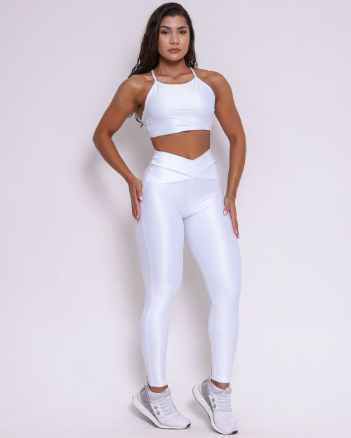 Conjunto Calça Legging Básica Cós Cruzado Compressão + Top Paula