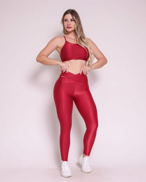 Conjunto Calça Legging Básica Cós Cruzado Compressão + Top Paula
