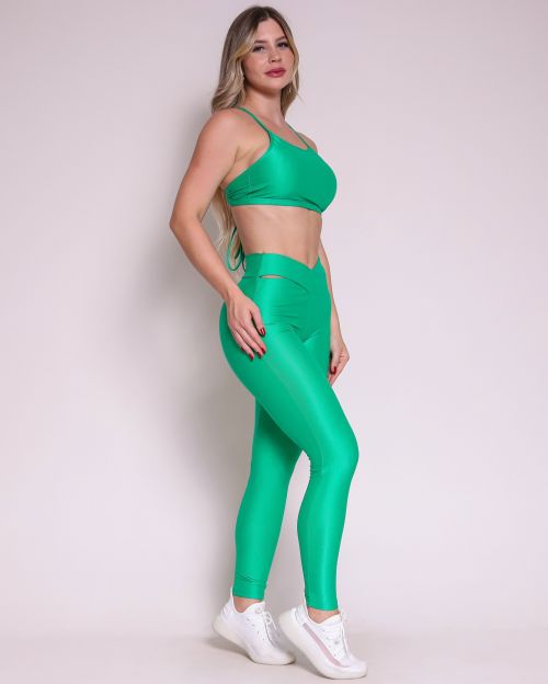 Conjunto Calça Legging Básica Cós Cruzado Compressão + Top Paula