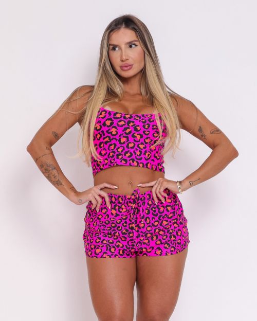 Conjunto Short Boxer Basic Light Onça Pantanal + Top Regatinha