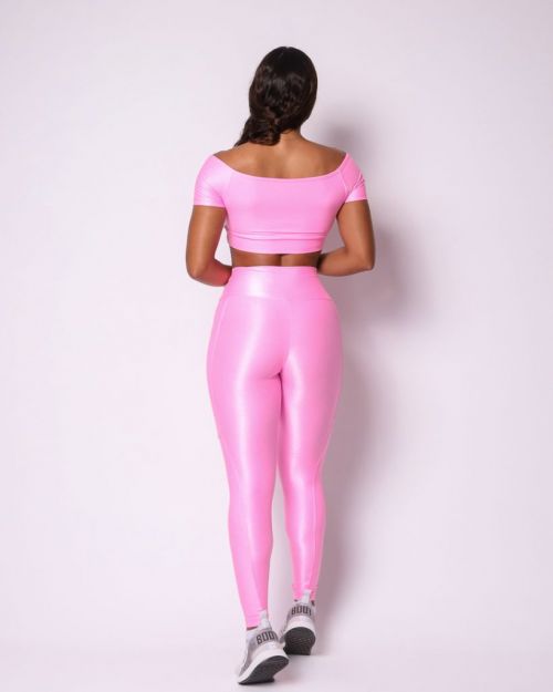 Conjunto Calça Legging Básica Bolso Compressão + Top Manguinha