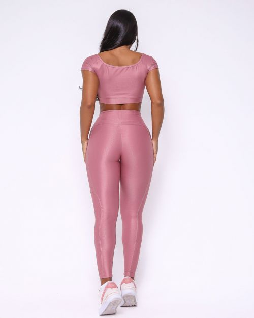 Conjunto Calça Legging Básica Bolso Compressão + Top Manguinha