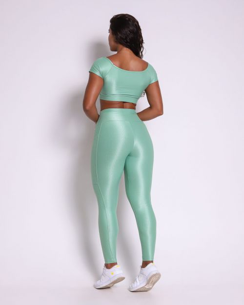 Conjunto Calça Legging Básica Bolso Compressão + Top Manguinha