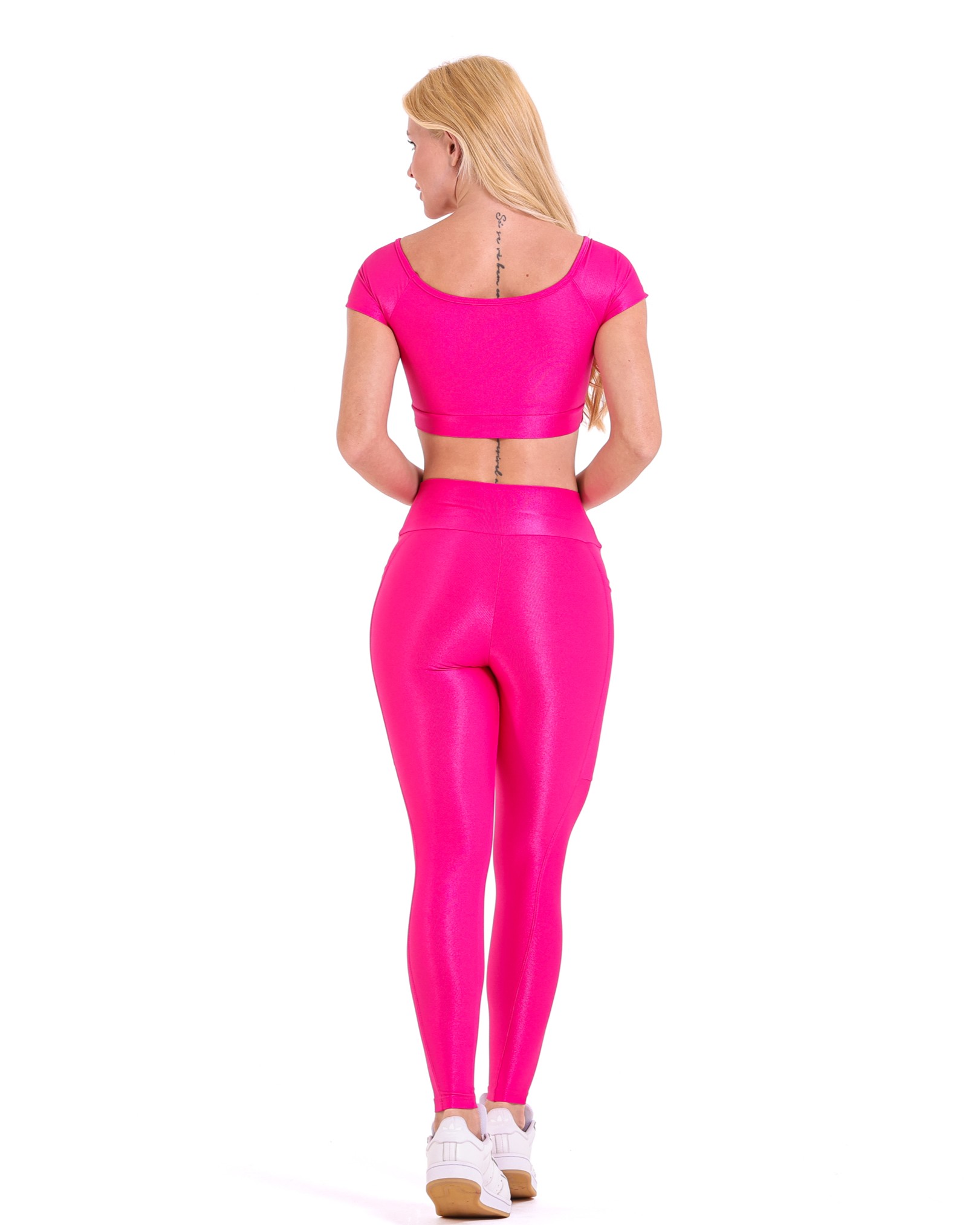 Conjunto Calça Legging Básica Bolso Compressão + Top Manguinha