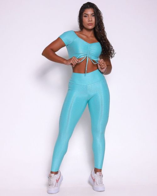 Conjunto Calça Legging Básica Bolso Compressão + Top Manguinha