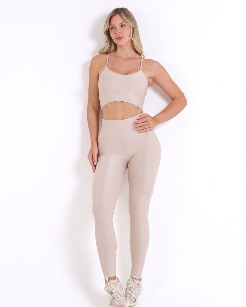 Conjunto Calça Legging Básica Bolso Compressão + Top Kelly