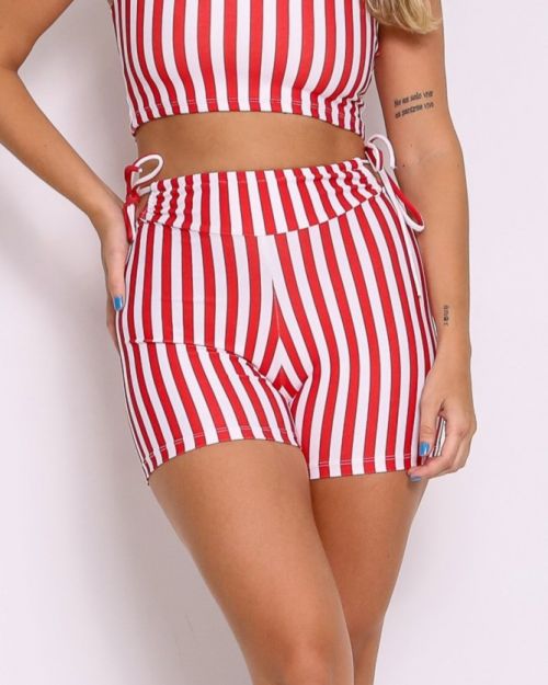 Short Empina Ajuste Listrado Vermelho/Branco