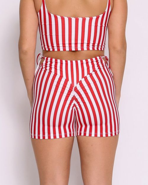 Short Empina Ajuste Listrado Vermelho/Branco