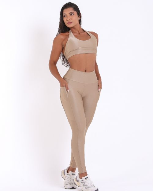 Conjunto Calça Básica Bolso Compressão + Top Jhully