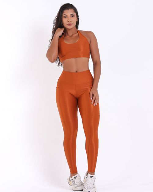 Conjunto Calça Básica Bolso Compressão + Top Jhully
