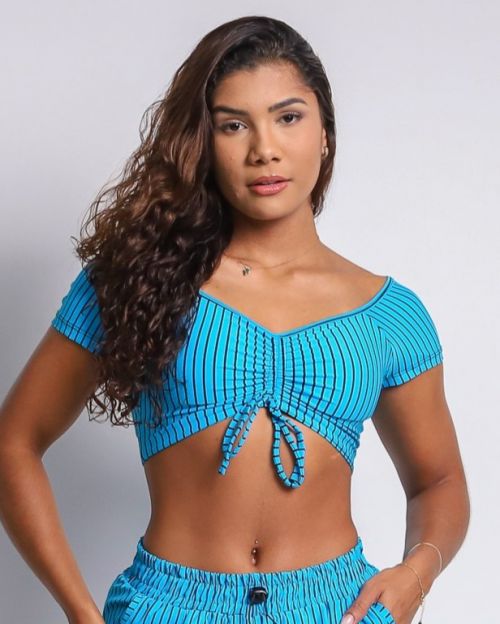 Top Manguinha Listrado Preto