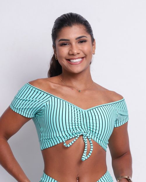 Top Manguinha Listrado Preto