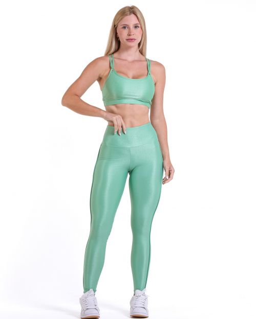 Conjunto Calça Legging Empina Vivo Cós Reto Compressão + Top Lu