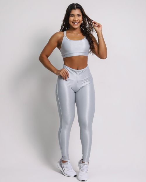 Conjunto Calça Legging Empina Vivo Cós Reto Compressão + Top Lu