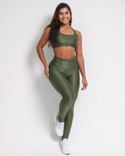 Conjunto Calça Legging Empina Vivo Cós Reto Compressão + Top Lu