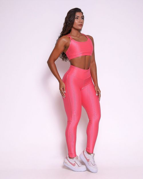 Conjunto Calça Legging Empina Vivo Cós Reto Compressão + Top Lu