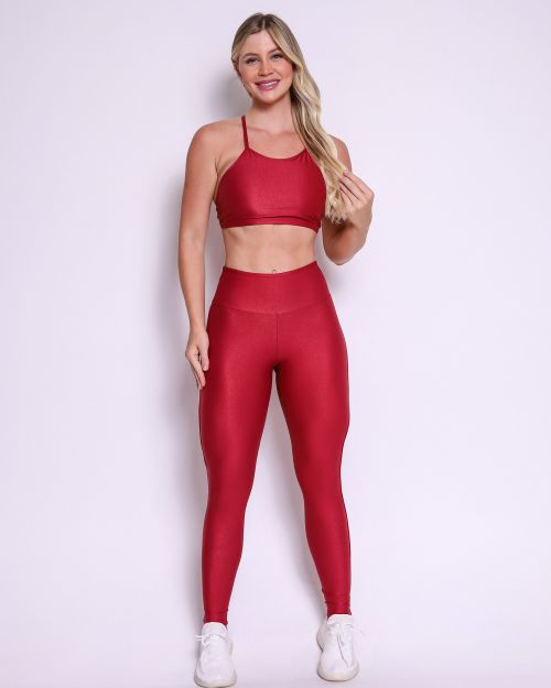 Conjunto Calça Legging Empina Vivo Cós Reto Compressão + Top Paula