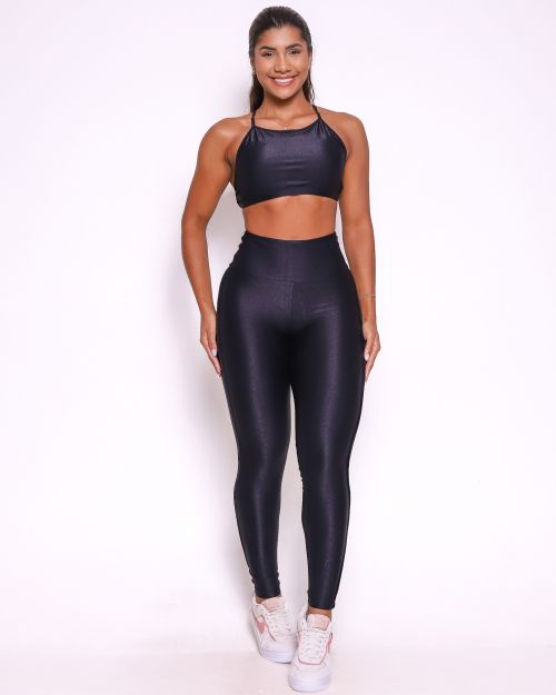 Conjunto Calça Legging Empina Vivo Cós Reto Compressão + Top Paula