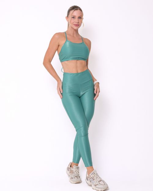 Conjunto Calça Legging Empina Vivo Cós Reto Compressão + Top Paula