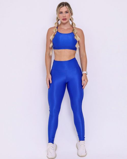 Conjunto Calça Legging Empina Vivo Cós Reto Compressão + Top Paula